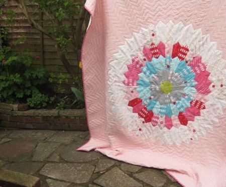 Pink Quilt with Dresden Plate in Center