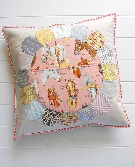 Dreden Plate Pillow, Horse-Patterned Fabric in Center