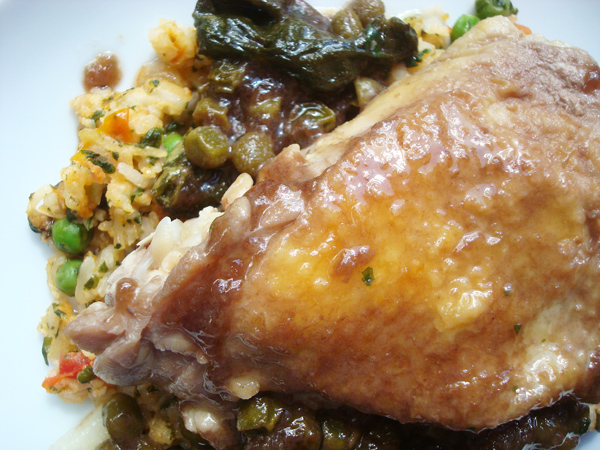 Close Up on Braised Chicken with Rice
