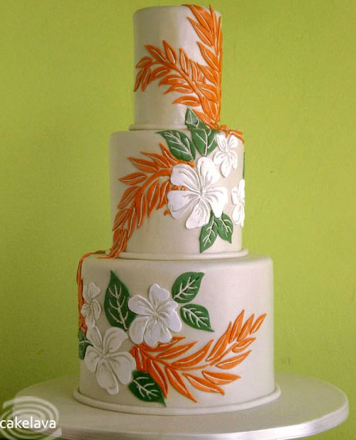 Tiered Aloha Cake Featuring Hawaiian Flowers