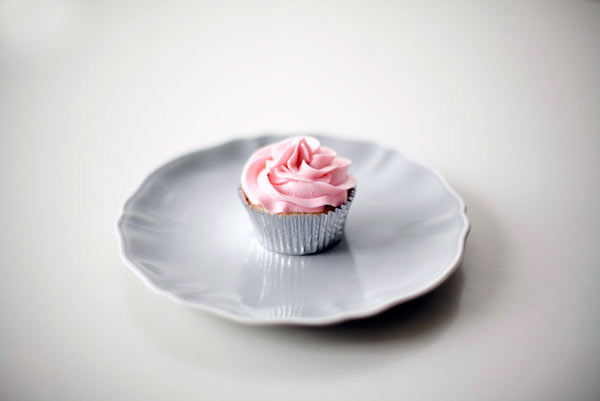 Cupcake with Pink Icing on Silver Plate