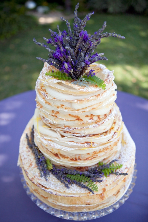 Tiered Crepe Wedding Cake Topped with Lavender 