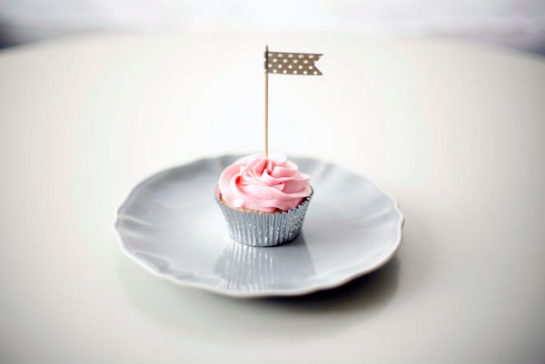 Cupcake with Pink Icing and Little Flag