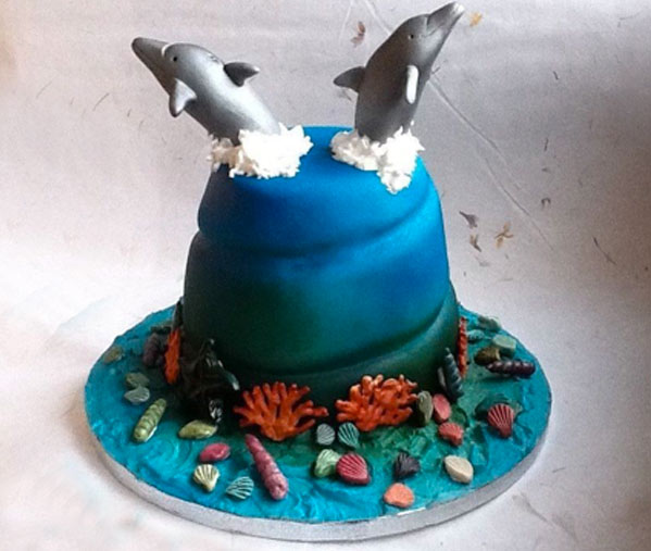 Cake Featuring Two Sugar Dolphins