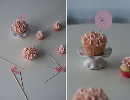 Pink Cupcakes, Next to Little Flags, Cupcake Marker