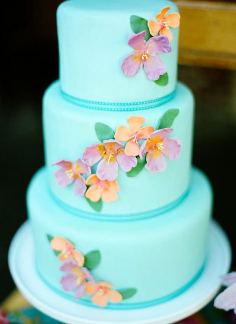 Blue Tiered Cake Featuring Sugar Orchids
