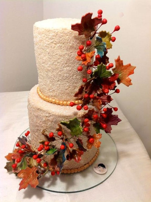 Two-Layered Cake with Colored Autumn Leaves