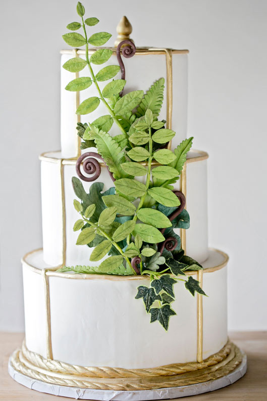 White 3-Layer Cake with Green Fondant Leaves