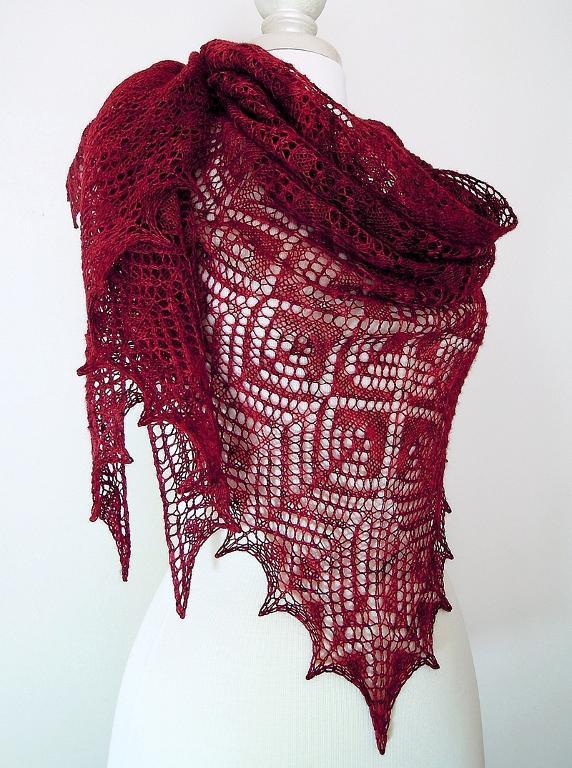 Red Lace Genallen Shawl on Mannequin