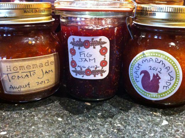 Jars of Tomato and Fig Jam, Peach Marmalade