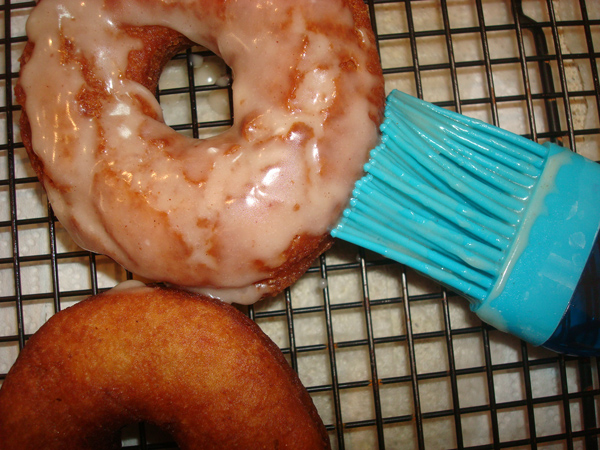 Glazing Doughnuts with Plastic Brush