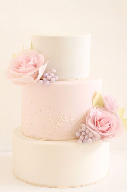 Pastel Pink Cake with Sugar Roses and Buds