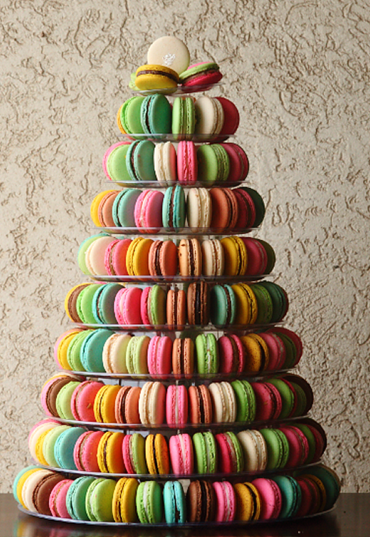 Rainbow-Hued Macarons on a Tower