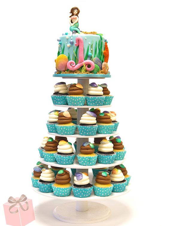 Mermaid Cupcake Tower and Cake