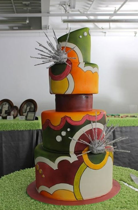 Vintage Cake with Various Bold Colors and Silver Starburst