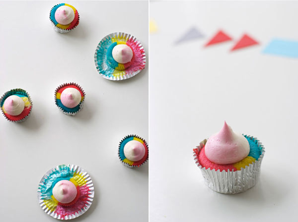 Top View and Side View of Cupcakes with Dollops of Icing