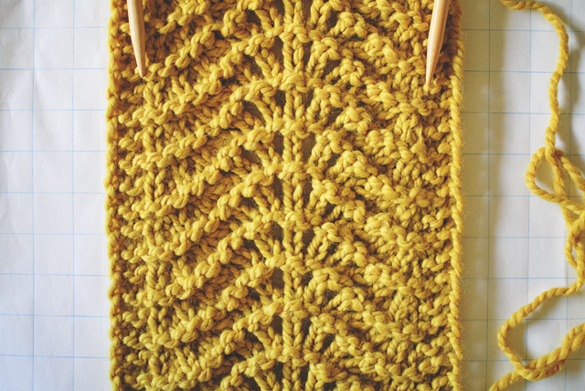 Old Shale Knitting Stitch with Yellow Yarn