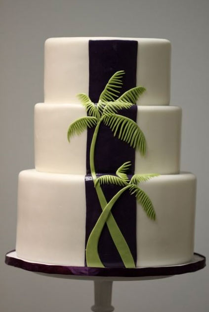 Tiered White Cake Featuring Green Fondant Palm Tree