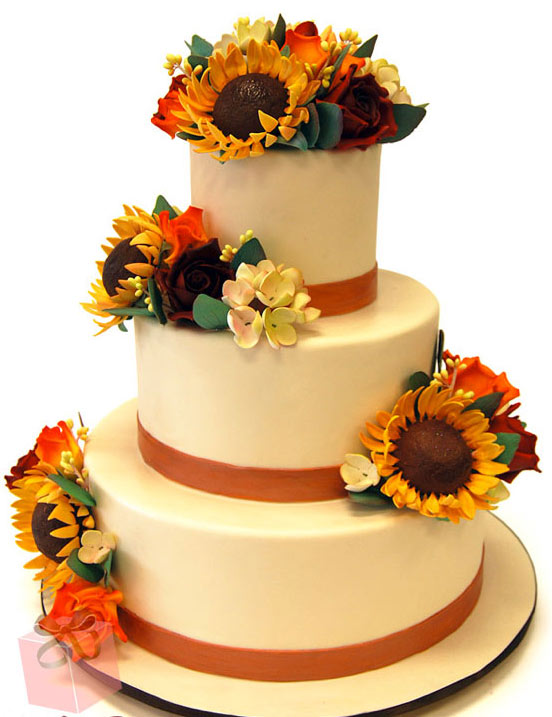 Three-Layer Cake with Fondant Sunflowers