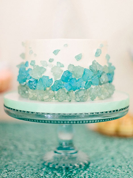 White Cake Featuring Blue and Green Rock Candy