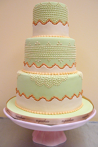 Tiered White and Pale Green Cake 