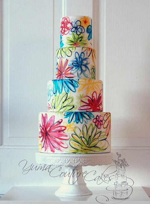Couture Cake Airbrushed with Modern Floral Pattern