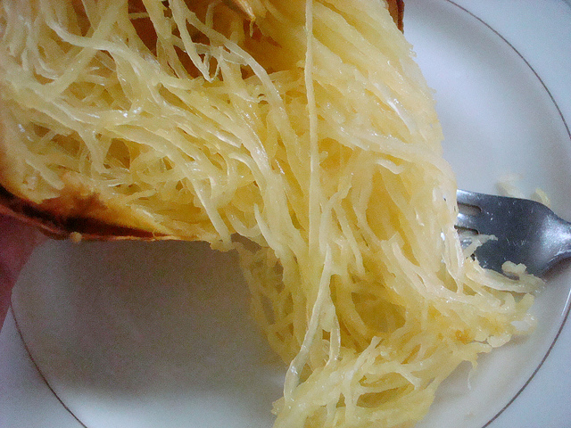 Spaghetti Squash Being Put on Plate