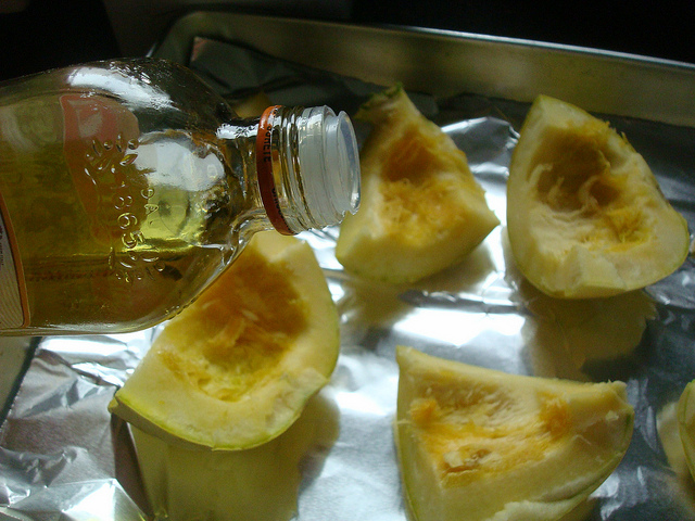 Adding Oil to Spaghetti Squash