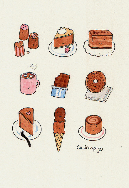 Cartoon of Various Chocolatey Desserts