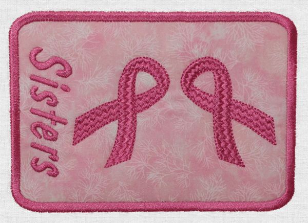 Mug Rug Reading "Sisters" with Two Pink Ribbons 