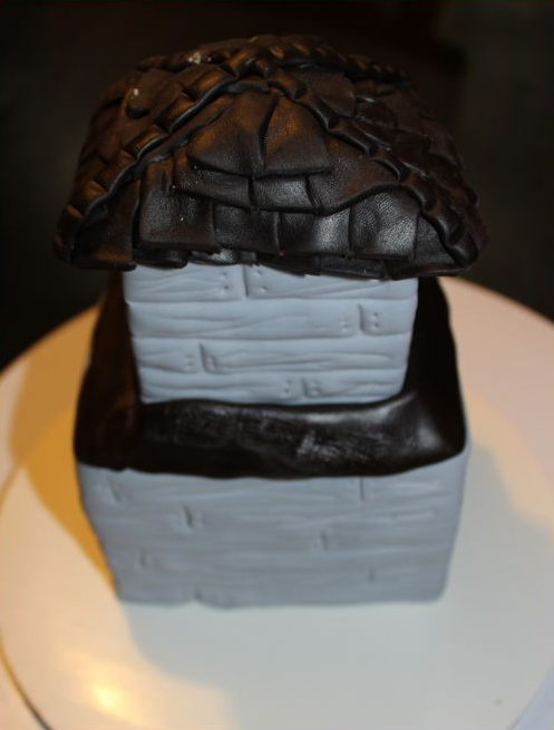Lower Roof Added to Haunted House Cake 