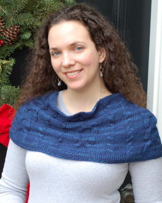 Woman Wearing Blue Knit Cowl 