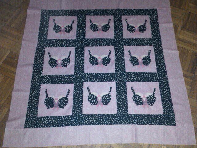 Quilt Featuring Cute Bras and Pink Ribbons