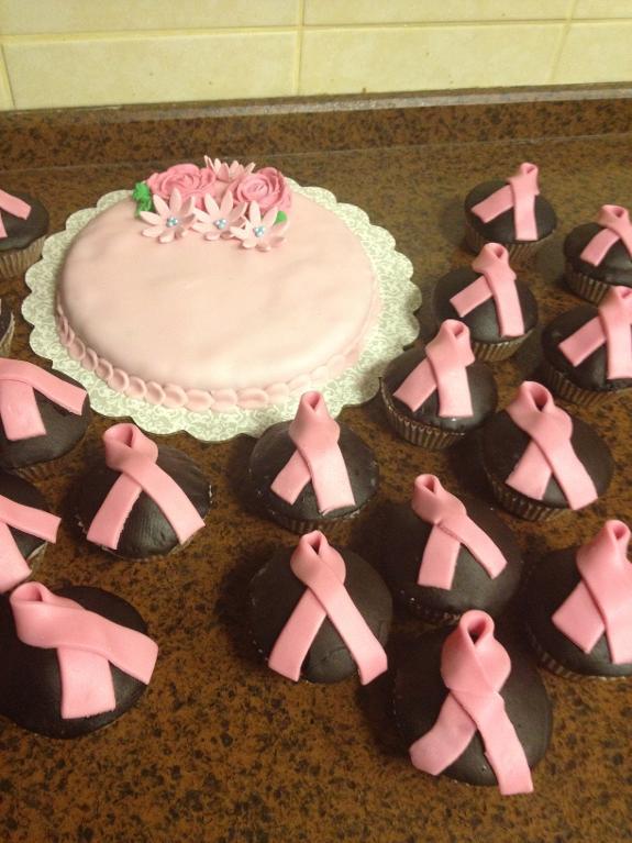 Chocolate Cupcakes with Pink Ribbons, Pink Cake 