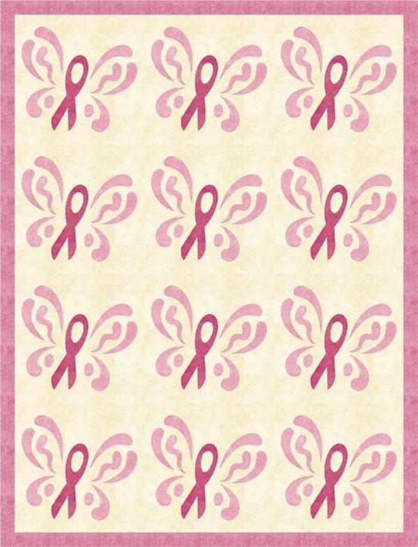 Quilt Featuring Butterflies with Pink Ribbon Bodies