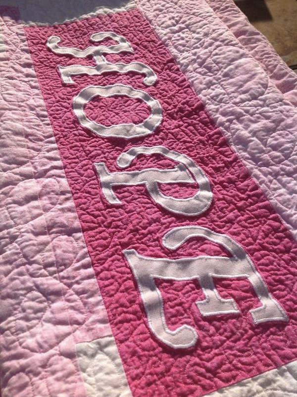 Pink Quilt Reading "Hope"