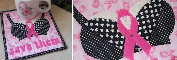 Quilt with Cute Bra and Pink Ribbon Design 