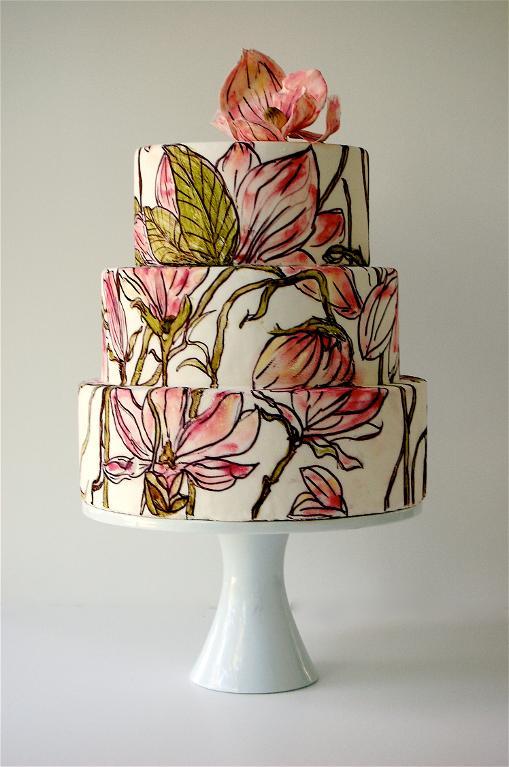 Tiered, Hand-Painted Cake with Sugar Flowers, on Craftsy  