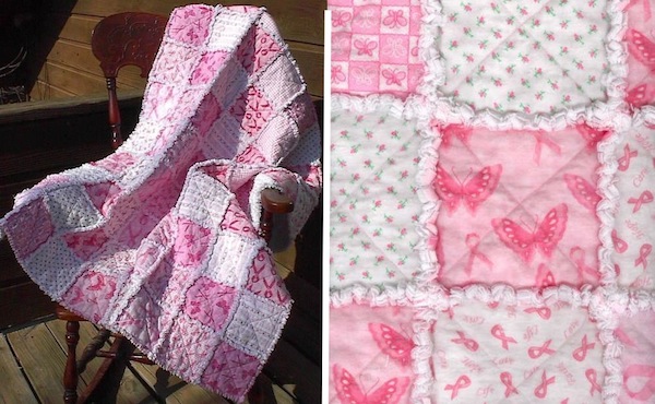 Pink and White Quilt with Butterflies