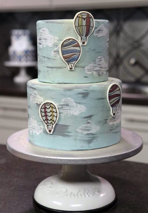 Tiered Cake with Hand-Painted Hot Air Balloons