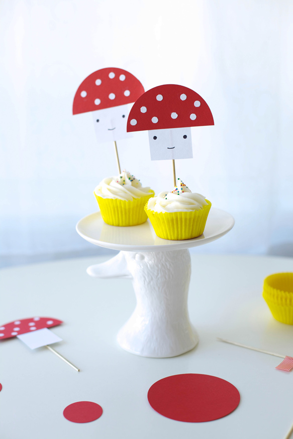 Cupcakes with Paper Mushroom Toppers