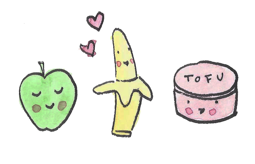 Cartoon of Apple, Banana and Tofu