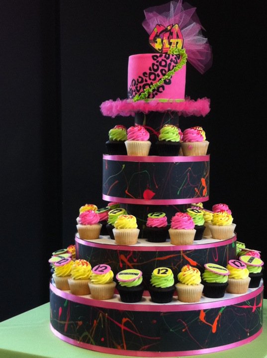 Bright Pink 80s Cupcake Tower, on Craftsy via Hey There, Cupcake!