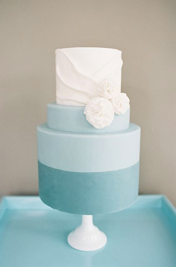 Tiered Blue and White Cake with Fabric Detailing 