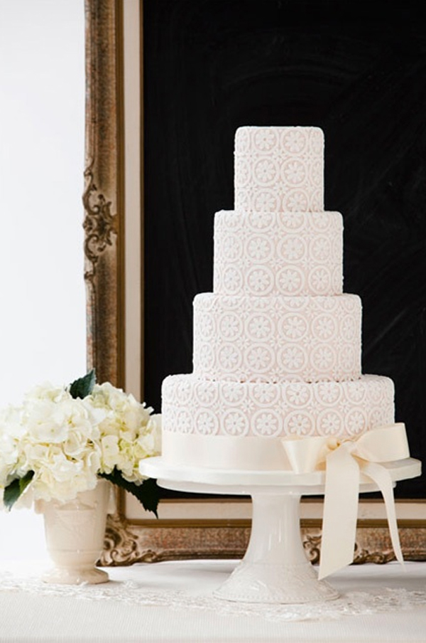 Tiered Wedding Cake with Vintage Lace Design