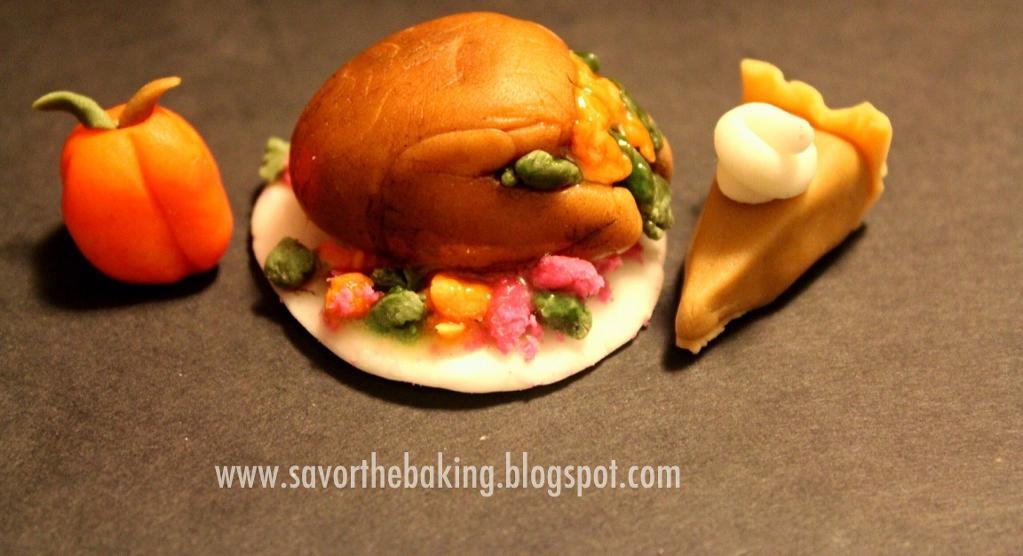 Cake Carved as Turkey, Pie and Pumpkin