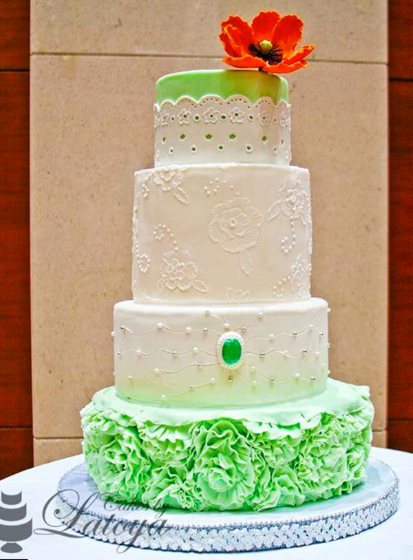 Tiered Green and White Lace Cake