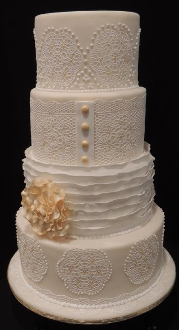 Lace, Tiered White Wedding Cake