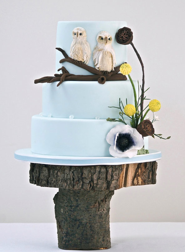 Blue Tiered Cake with Fondant Owls