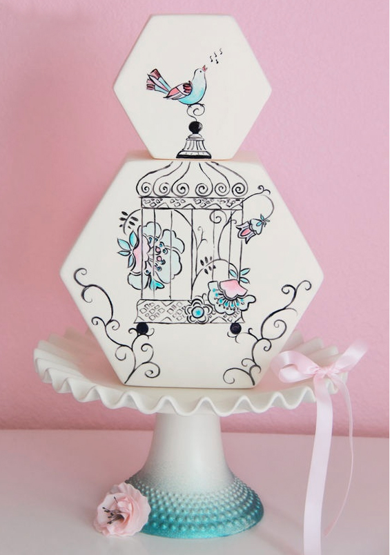 Vintage-Themed Cake with Bird Cage and Birds